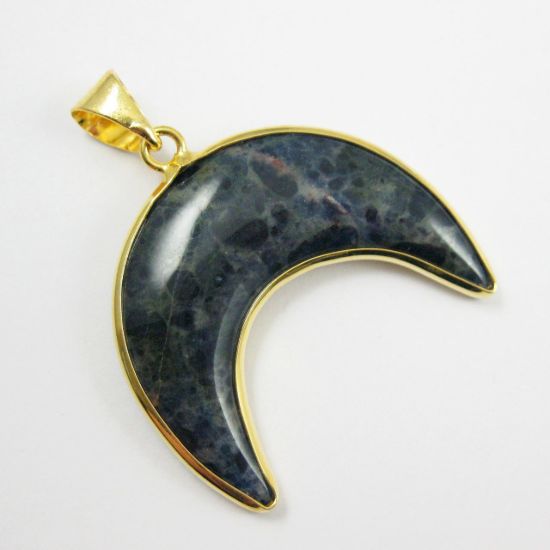 Wholesale Natural Sodalite Necklace Pendant, Arch Shape Pendant, Natural Sodalite, Crescent Shape Pendant Gold plated Brass - 34mm