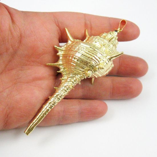 Wholesale Gold Spike Pendant,Natural Cabrits Murex Pendant, Gold plated Large Shell Pendant