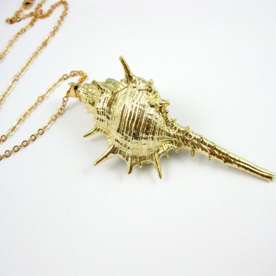 Wholesale Gold Spike Pendant,Natural Cabrits Murex Pendant, Gold plated Large Shell Pendant