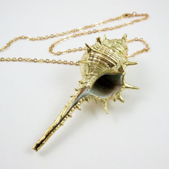 Wholesale Gold Spike Pendant,Natural Cabrits Murex Pendant, Gold plated Large Shell Pendant