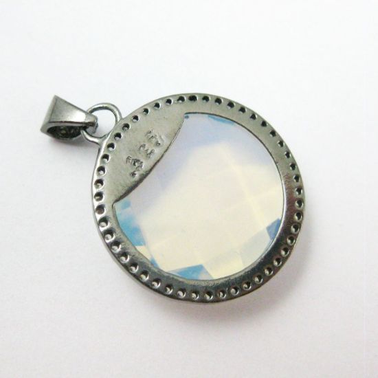 Wholesale Oxidized Sterling Silver Opalite Quartz Bezel Gemstone Round Pave Pendant, Wholesale Gemstone Pendants for Jewelry Making