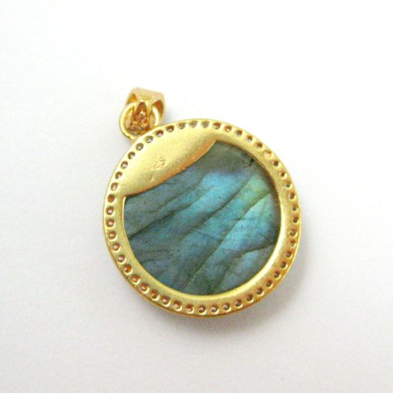 Wholesale Gold plated Sterling Silver Labradorite Bezel Gemstone Round Pave Pendant, Wholesale Gemstone Pendants for Jewelry Making