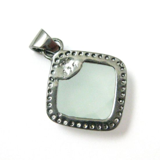 Wholesale Oxidized Sterling Silver Aqua Chalcedony Bezel Gemstone Diamond Shape Pave Pendant, Wholesale Gemstone Pendants for Jewelry Making