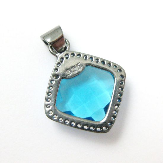 Wholesale Oxidized Sterling Silver Blue Topaz Quartz Bezel Gemstone Diamond Shape Pave Pendant, Wholesale Gemstone Pendants for Jewelry Making