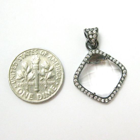 Wholesale Oxidized Sterling Silver Crystal Quartz Bezel Gemstone Diamond Shape Pave Pendant, Wholesale Gemstone Pendants for Jewelry Making