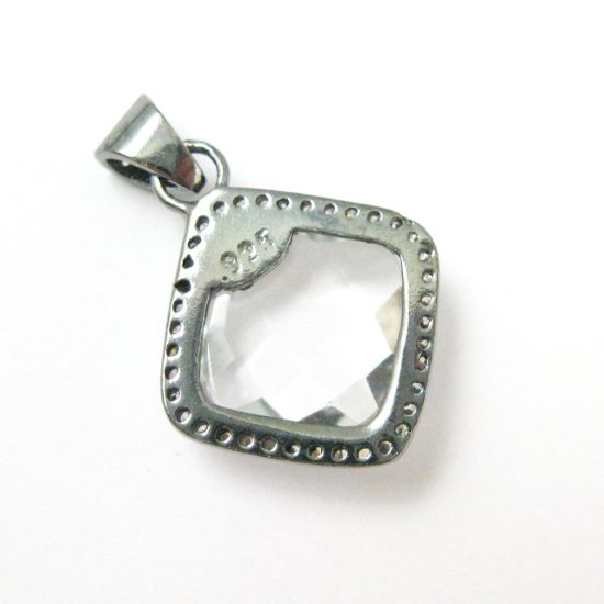 Wholesale Oxidized Sterling Silver Crystal Quartz Bezel Gemstone Diamond Shape Pave Pendant, Wholesale Gemstone Pendants for Jewelry Making