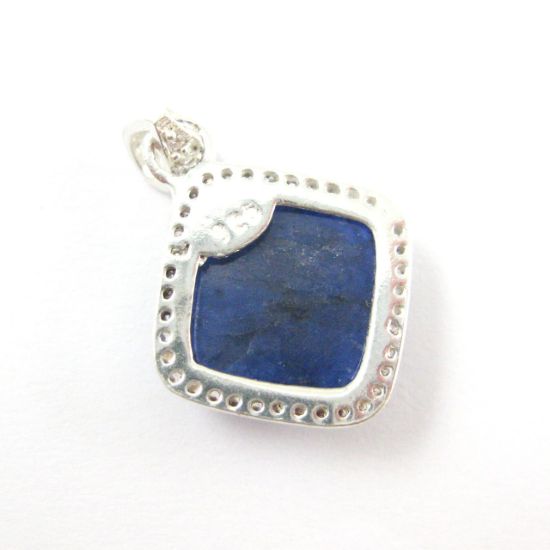 Wholesale Sterling Silver Blue Sapphire Dyed Bezel Gemstone Diamond Shape Pave Pendant, Wholesale Gemstone Pendants for Jewelry Making