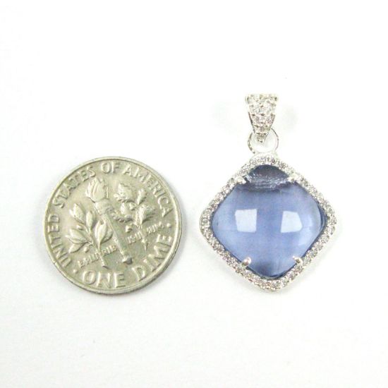 Wholesale Oxidized Sterling Silver Iolite Quartz Bezel Gemstone Diamond Shape Pave Pendant, Wholesale Gemstone Pendants for Jewelry Making