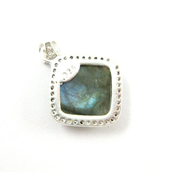 Wholesale Oxidized Sterling Silver Labradorite Bezel Gemstone Diamond Shape Pave Pendant, Wholesale Gemstone Pendants for Jewelry Making