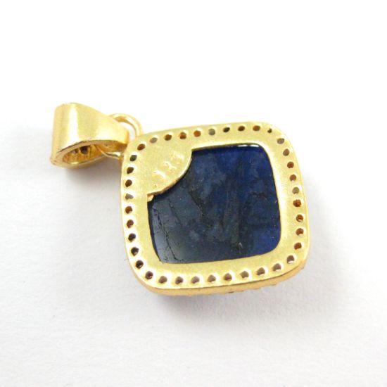 Wholesale Gold plated Sterling Silver Blue Sapphire Dyed Bezel Gemstone Diamond Shape Pave Pendant, Wholesale Gemstone Pendants for Jewelry Making