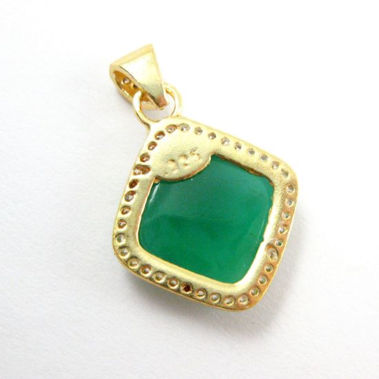 Wholesale Gold plated Sterling Silver Green Onyx Bezel Gemstone Diamond Shape Pave Pendant, Wholesale Gemstone Pendants for Jewelry Making
