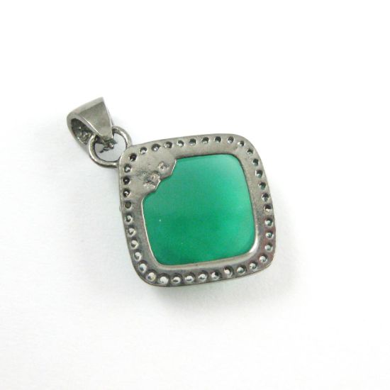Wholesale Oxidized Sterling Silver Green Onyx Bezel Gemstone Diamond Shape Pave Pendant, Wholesale Gemstone Pendants for Jewelry Making