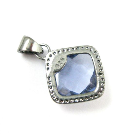 Wholesale Oxidized Sterling Silver Iolite Quartz Bezel Gemstone Diamond Shape Pave Pendant, Wholesale Gemstone Pendants for Jewelry Making
