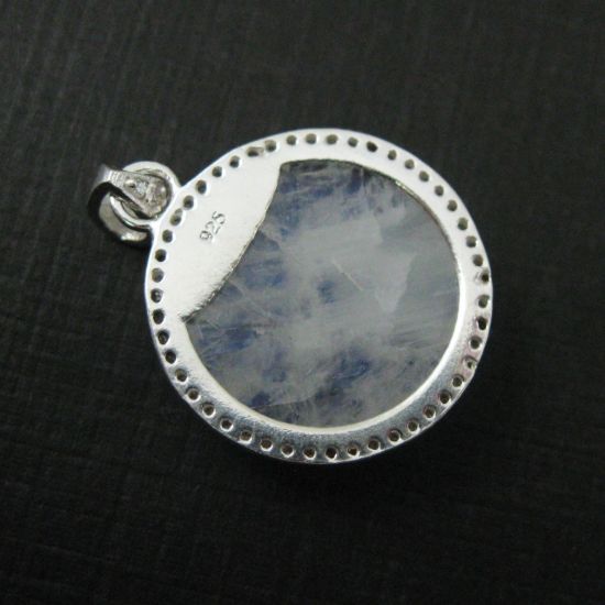 Wholesale Sterling Silver Moonstone Bezel Gemstone Round Pave Pendant, Wholesale Gemstone Pendants for Jewelry Making
