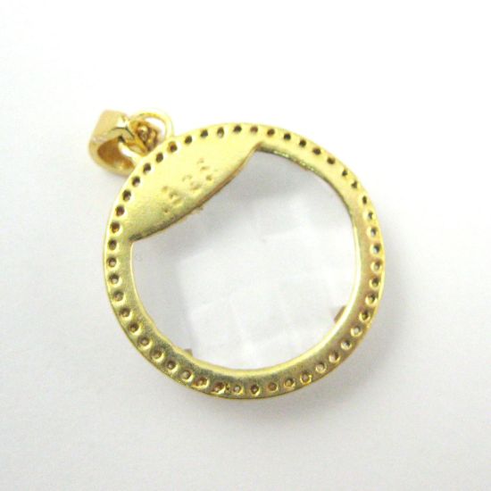 Wholesale Gold plated Sterling Silver Crystal Quartz Bezel Gemstone Round Pave Pendant, Wholesale Gemstone Pendants for Jewelry Making
