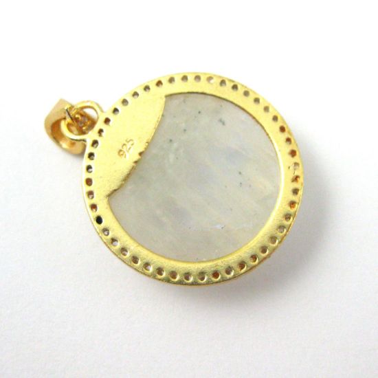 Wholesale Gold plated Sterling Silver Moonstone  Bezel Gemstone Round Pave Pendant, Wholesale Gemstone Pendants for Jewelry Making