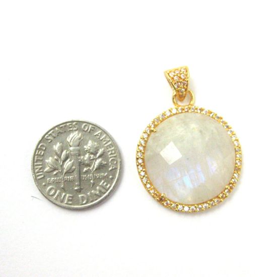 Wholesale Gold plated Sterling Silver Moonstone  Bezel Gemstone Round Pave Pendant, Wholesale Gemstone Pendants for Jewelry Making