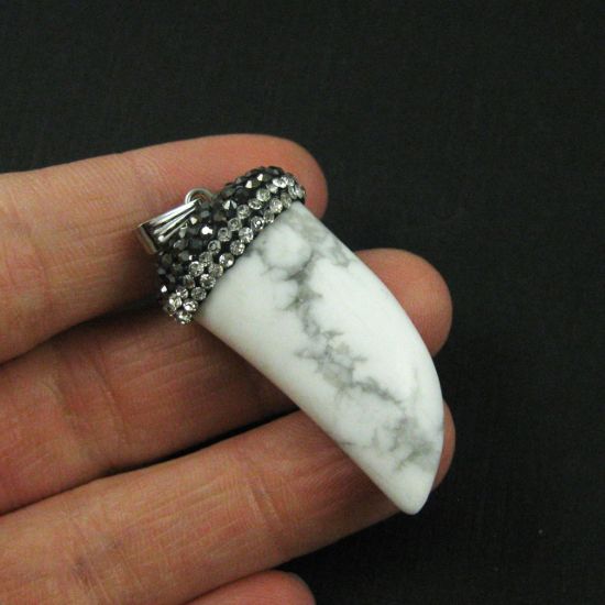 Wholesale Pave Pendant-White Turquoise Tusk Pendant,Zircon Pave Stone Setting Pendant- 44mm