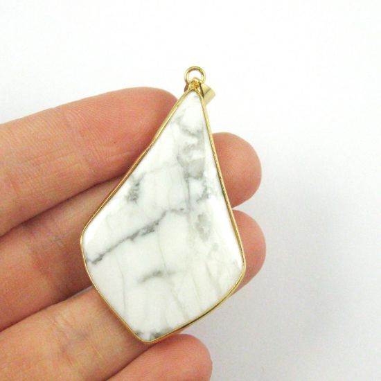 Wholesale White Turquoise Diamond Pendant, Elongated Diamond Shape Pendant, Gold Edging