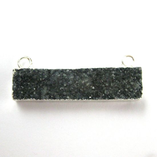 Wholesale Druzy Bar Connector Pendant, Rainbow Druzy Agate Bar- Top Rings- Silver plated Brass Edge and Bail -41mm