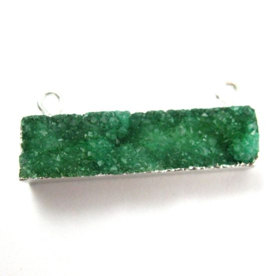 Wholesale Druzy Bar Connector Pendant, Rainbow Druzy Agate Bar- Top Rings- Silver plated Brass Edge and Bail -41mm