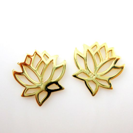 Wholesale 22k Gold Over Sterling Silver Lotus Flower Charm Pendant Connector (1 pc)