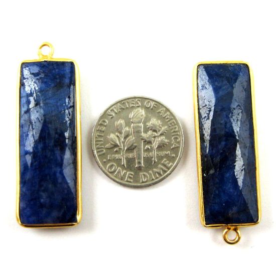 Wholesale Gold plated Sterling Silver Rectangle Bezel Blue Sapphire Dyed Gemstone Pendant, Wholesale Gemstone Pendants for Jewelry Making