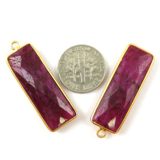 Wholesale Gold plated Sterling Silver Rectangle Bezel Ruby Dyed Gemstone Pendant, Wholesale Gemstone Pendants for Jewelry Making