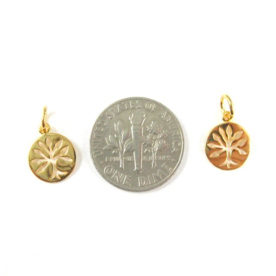 Wholesale 22K Gold Over 925 Sterling Silver Tiny Tree of Life Coin Charm - 9mm (1 pc)