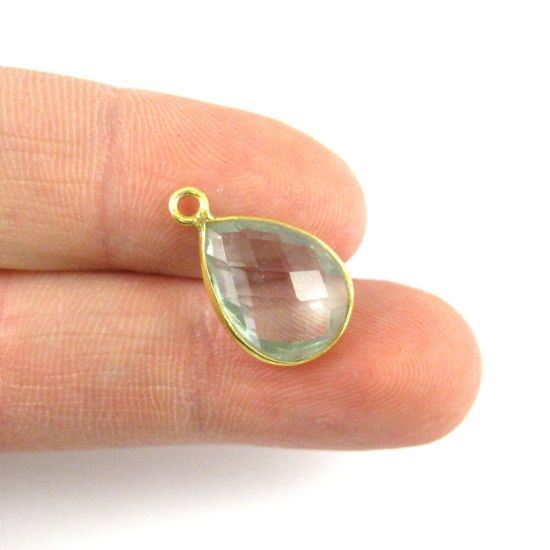 Wholesale Gold plated Sterling Silver Small Teardrop Bezel Aqua Quartz Gemstone Pendant, Wholesale Gemstone Pendants for Jewelry Making