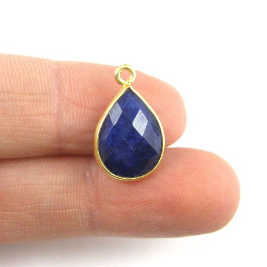Wholesale Gold plated Sterling Silver Small Teardrop Bezel Blue Sapphire Dyed  Gemstone Pendant, Wholesale Gemstone Pendants for Jewelry Making