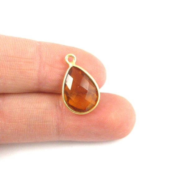 Wholesale Gold plated Sterling Silver Small Teardrop Bezel Citrine Quartz Gemstone Pendant, Wholesale Gemstone Pendants for Jewelry Making