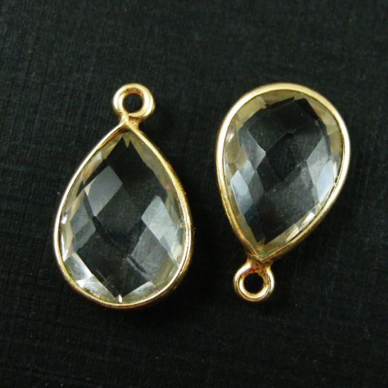Wholesale Gold plated Sterling Silver Small Teardrop Bezel Crystal Quartz Gemstone Pendant, Wholesale Gemstone Pendants for Jewelry Making