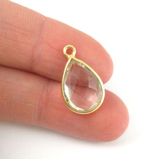 Wholesale Gold plated Sterling Silver Small Teardrop Bezel Crystal Quartz Gemstone Pendant, Wholesale Gemstone Pendants for Jewelry Making