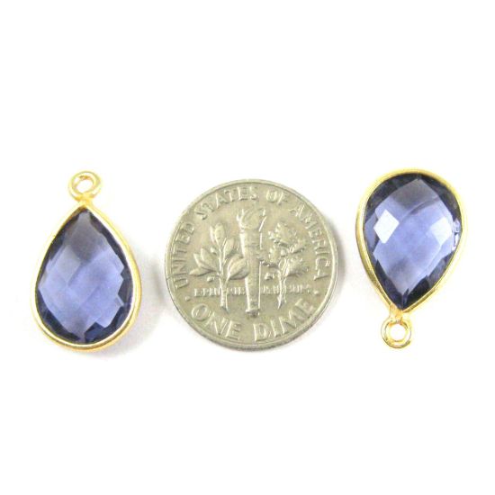 Wholesale Gold plated Sterling Silver Small Teardrop Bezel Iolite Quartz Gemstone Pendant, Wholesale Gemstone Pendants for Jewelry Making