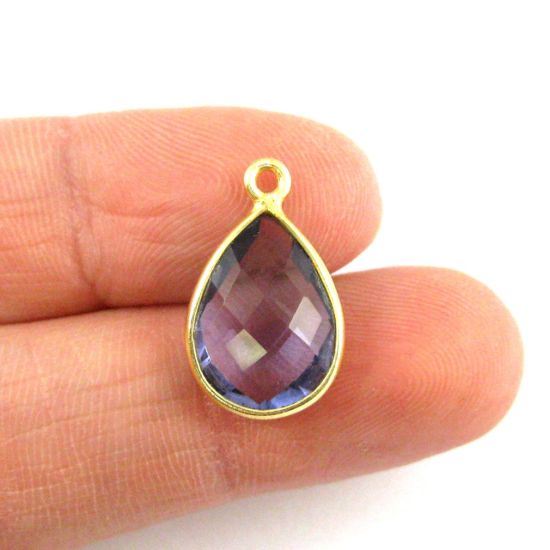 Wholesale Gold plated Sterling Silver Small Teardrop Bezel Iolite Quartz Gemstone Pendant, Wholesale Gemstone Pendants for Jewelry Making