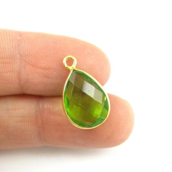 Wholesale Gold plated Sterling Silver Small Teardrop Bezel Peridot Quartz Gemstone Pendant, Wholesale Gemstone Pendants for Jewelry Making