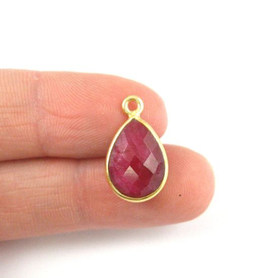 Wholesale Gold plated Sterling Silver Small Teardrop Bezel Ruby Dyed Gemstone Pendant, Wholesale Gemstone Pendants for Jewelry Making