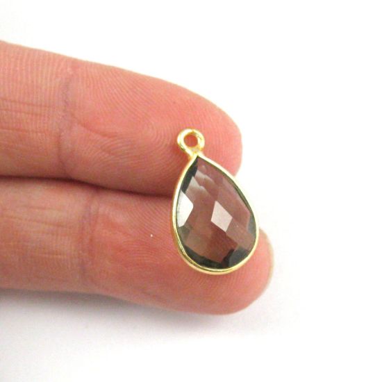 Wholesale Gold plated Sterling Silver Small Teardrop Bezel Smokey Quartz Gemstone Pendant, Wholesale Gemstone Pendants for Jewelry Making
