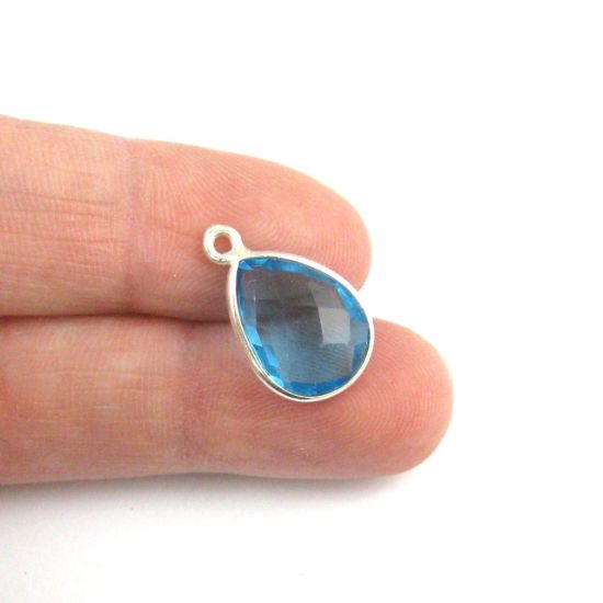 Wholesale Bezel Gemstone Pendant -Sterling Silver Bezel Gemstone 10x14mm Faceted Small Teardrop - Blue Topaz Quartz