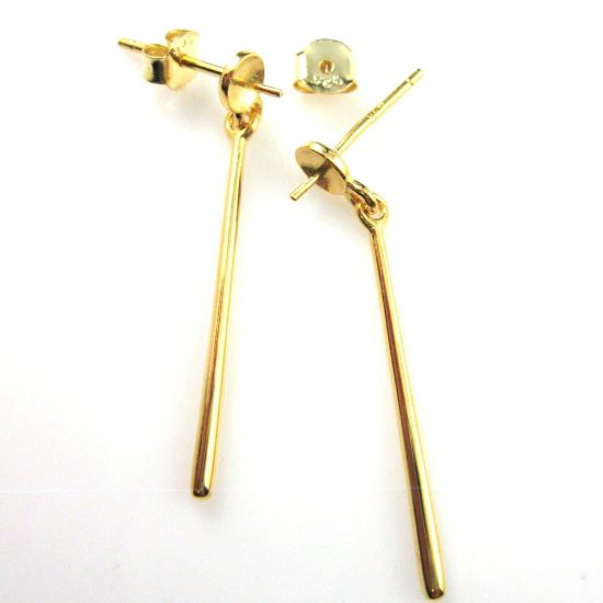 Wholesale Gold plated Sterling Silver Long Bar Earwire with Post for Drilled Beads for Jewelry Making, Wholesale Earwire and Findings