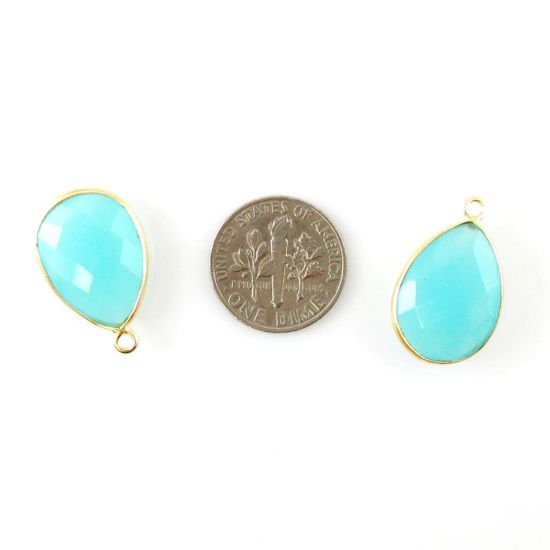 Wholesale Gold plated Sterling Silver Teardrop Bezel Peru Chalcedony Gemstone Pendant, Wholesale Gemstone Pendants for Jewelry Making