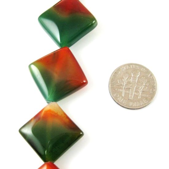 Wholesale Green and Orange Smooth Square Agate Beads (Sold Per Strand)