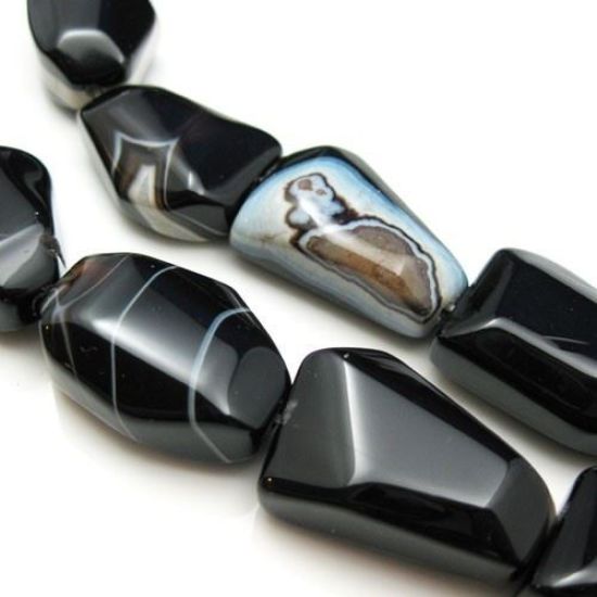 Wholesale Black Agate Beads - Natural Stone - Freeform Shape (Sold Per Strand)
