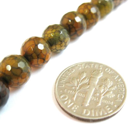 Wholesale Olive Green Crackle Agate Beads - Faceted Round 8mm (Sold Per Strand)
