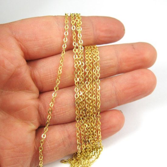 Wholesale Chain, Gold plated Sterling Silver Vermeil Flat Cable Oval Chain 2.3mm Bulk Chain by the foot