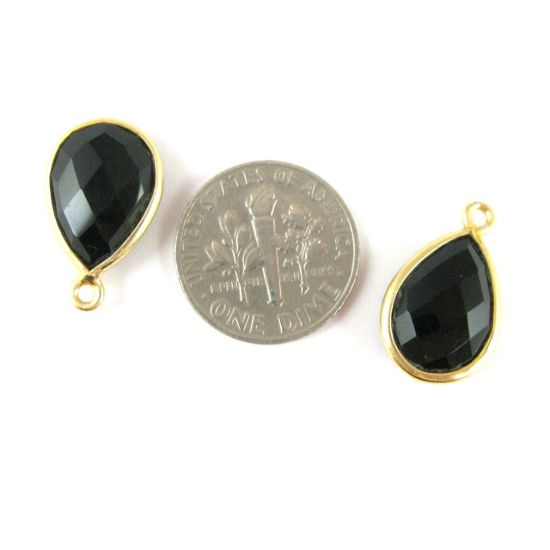 Wholesale Gold plated Sterling Silver Small Teardrop Bezel Black Onyx Gemstone Pendant, Wholesale Gemstone Pendants for Jewelry Making