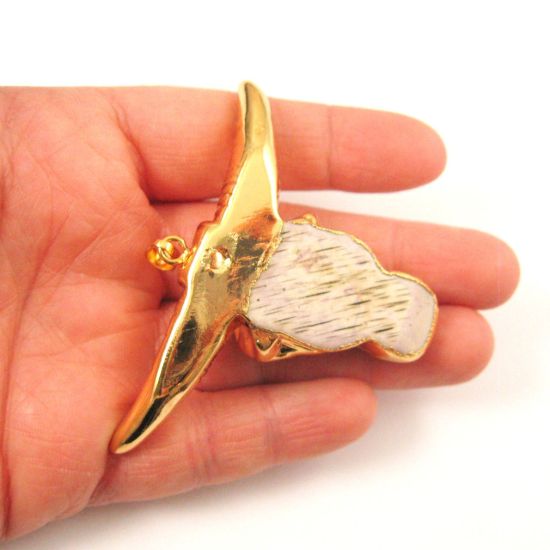 Wholesale Bull Skull Pendant, Natural Bone Skull Pendant, 24K Gold Edging, Tribal Cow Skull with Markings Pendant, Horned Bone Skull- 51mm