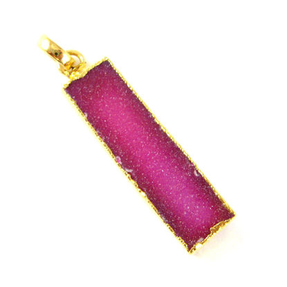 Wholesale Druzy Gemstone Pink Agate Thin Bar Gold Pendant  Wholesale Pendants for Jewelry Making