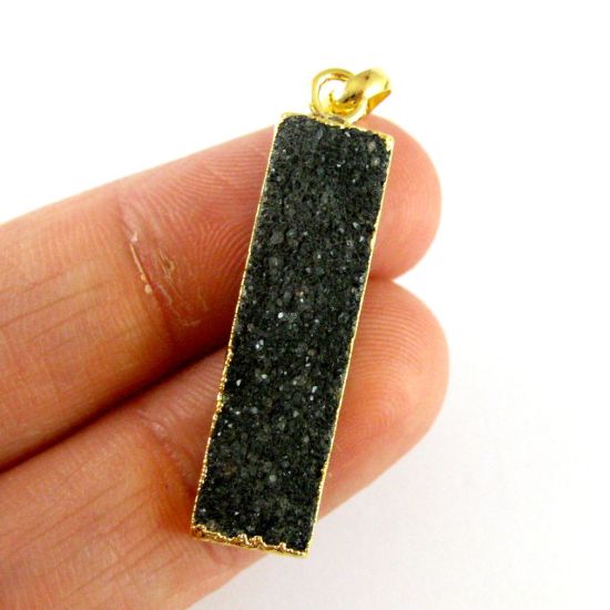 Wholesale Druzy Gemstone Grey Agate Thin Bar Gold Pendant  Wholesale Pendants for Jewelry Making